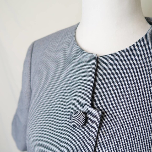 Vintage 90s Emily navy blue and white checker print skirt suit set 8P - Picture 3 of 10